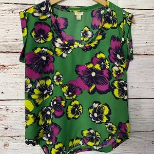 Women’s J Crew size 4 Floral Top Green Purple
